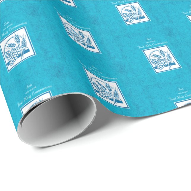 Son, första gemenskap, vete, druvor blå presentpapper (Rullad Hörn)