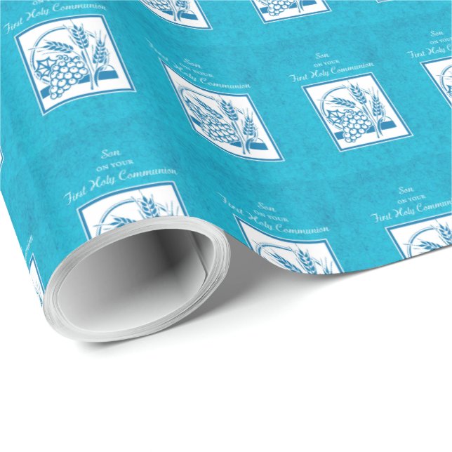 Son, första gemenskap, vete, druvor blå presentpapper (Rullad Hörn)