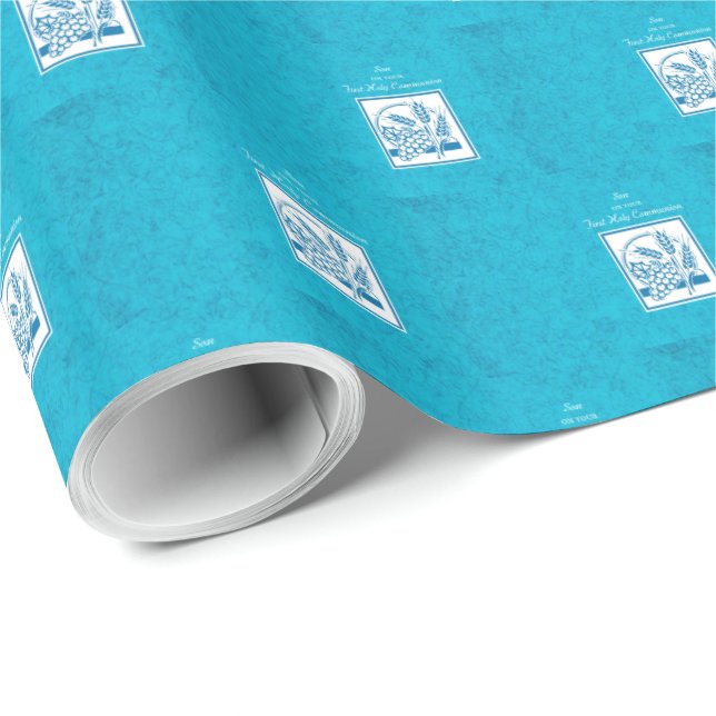 Son, första gemenskap, vete, druvor blå presentpapper (Rullad Hörn)