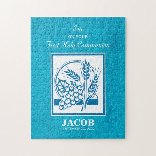 Son, första gemenskap, vete, druvor blå pussel (Vertikal)