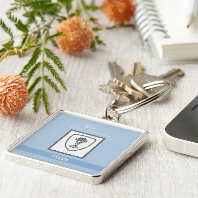 Son, första kommunfullmäktige Silver Chalice Fyrkantig Silverfärgad Nyckelring (Sidan)