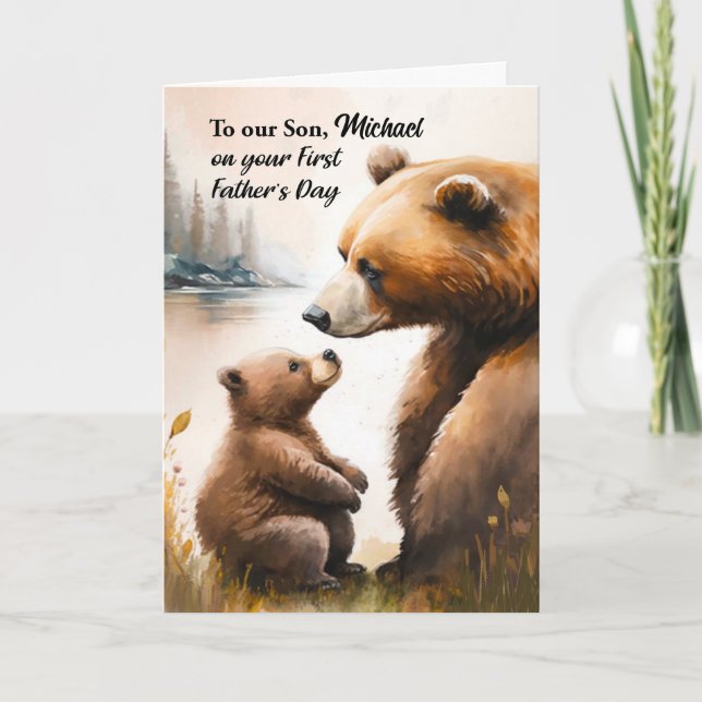 Son Första Personligen av Bear Pappa Baby Kort (Framsida)