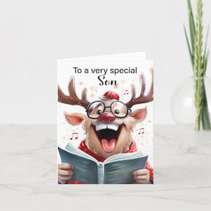 Son Funny jul Reindeer Singing Tack Kort