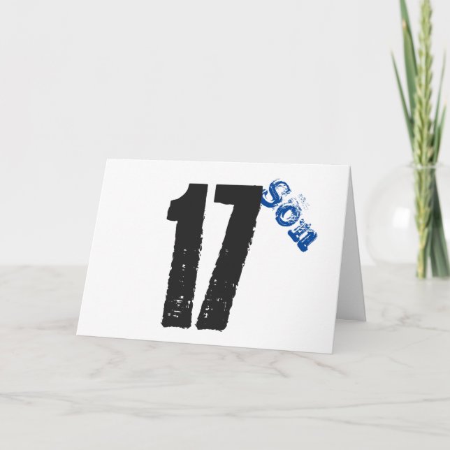Son fyller 17 år, vit, blå och svart. kort (Framsida)
