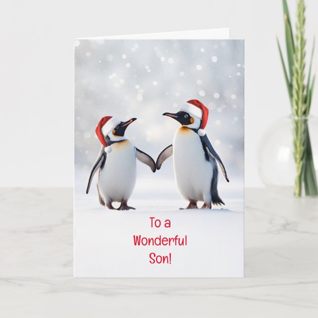 Son Glad helgdag Kute Jul med Penguins Kort (Framsida)
