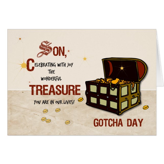 Son Gotcha-dagen med Pirat Treasure Hälsningskort (Framsidan Horizontal)