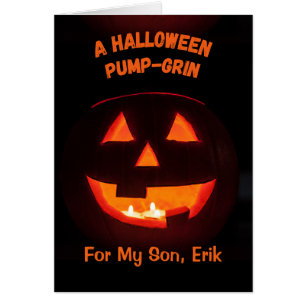 Son Halloween Add a Namn Cute Jack o'Lantern Hälsningskort