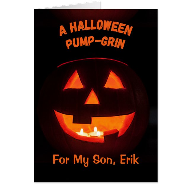 Son Halloween Add a Namn Cute Jack o'Lantern Hälsningskort (Framsidan)