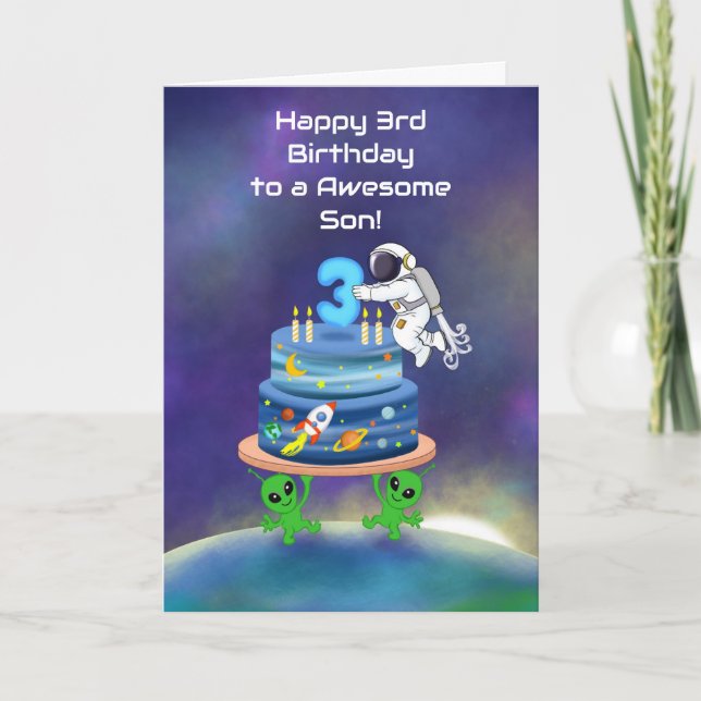 Son Happy 3rd Birthday Astronaut with Cool Aliens Kort (Framsida)