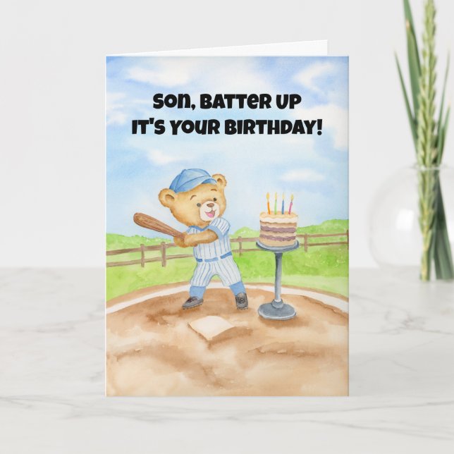Son Happy Birthday Baseball Teddy Bear Kort (Framsida)