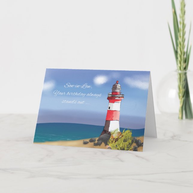 Son i Law Birthday Coastal Lighthouse Kort (Framsida)