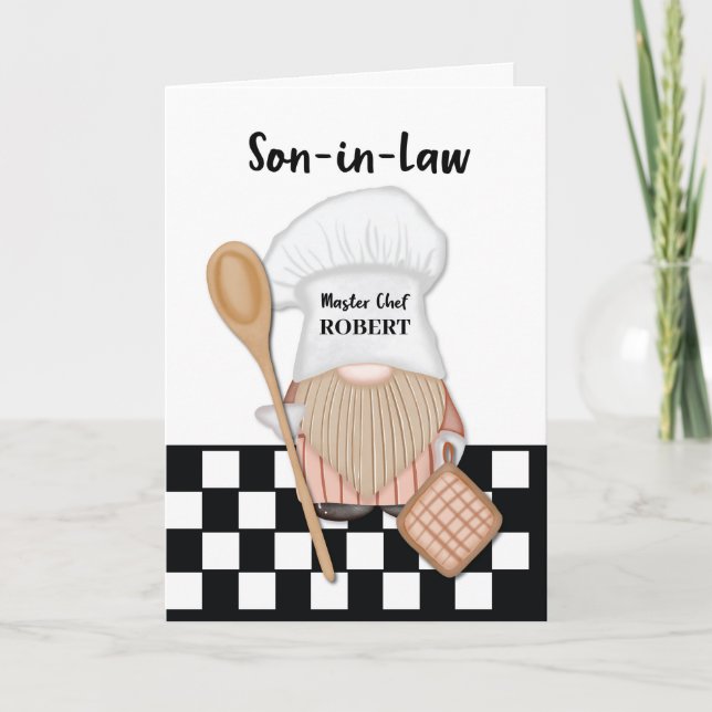 Son i Law Birthday Whimsical Gnome Chef Cooking Kort (Framsida)