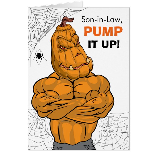 Son i Law Halloween Muscled Jack o'Lantern Hälsningskort (Framsidan)