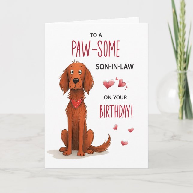 Son i Law Irish Setter Whimsical Birthday Kort (Framsida)