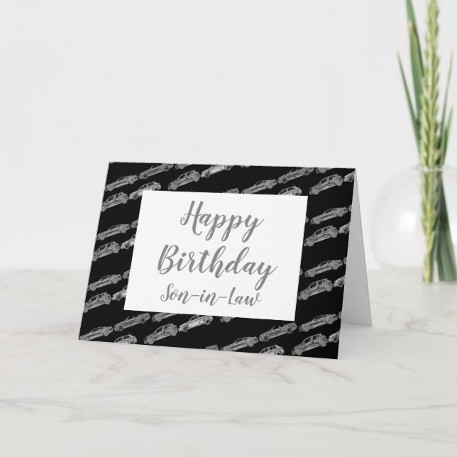 Son-in-Law Chrome Grått Cars Fordon Birthday Card Kort (Framsida)