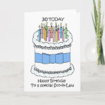 Son-in-law Lycklig 30års födelsedag Kort<br><div class="desc">En tecknad som dekoreras med en blå bugg och som är täckt av ljus från olika färg. Ord "30 Grattis på födelsedagen i dag till speciell svärson" följer med bilden.</div>