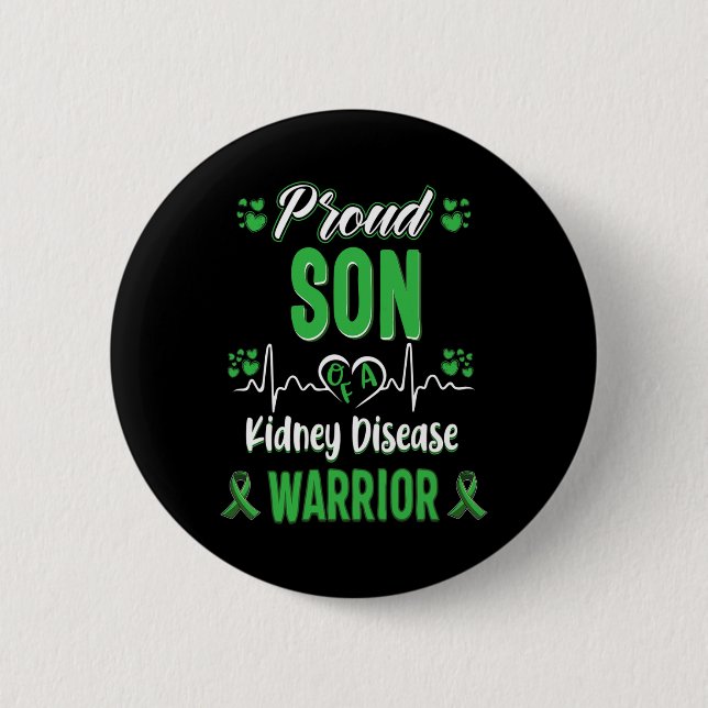 Son Kidney Disease Warrior Awareness Ribbon Grönt Knapp (Framsida)