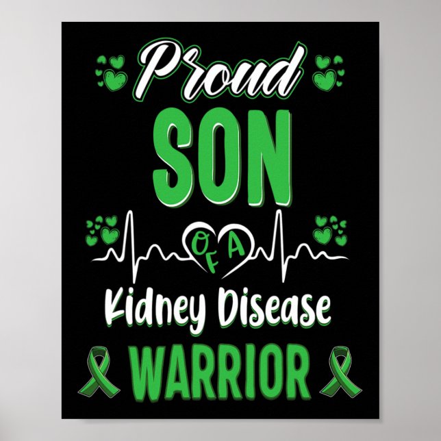 Son Kidney Disease Warrior Awareness Ribbon Grönt Poster (Framsidan)