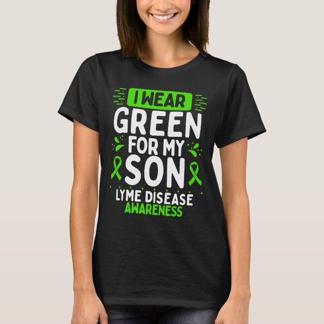 Son Lyme Disease Awareness Grönt Ribbon T Shirt (Framsida)