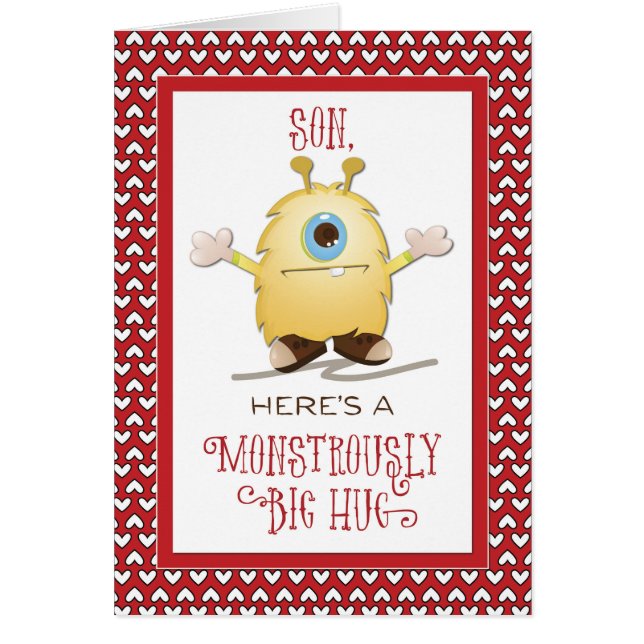 Son Monster Hug Valentine Hearts Hälsningskort (Framsidan)