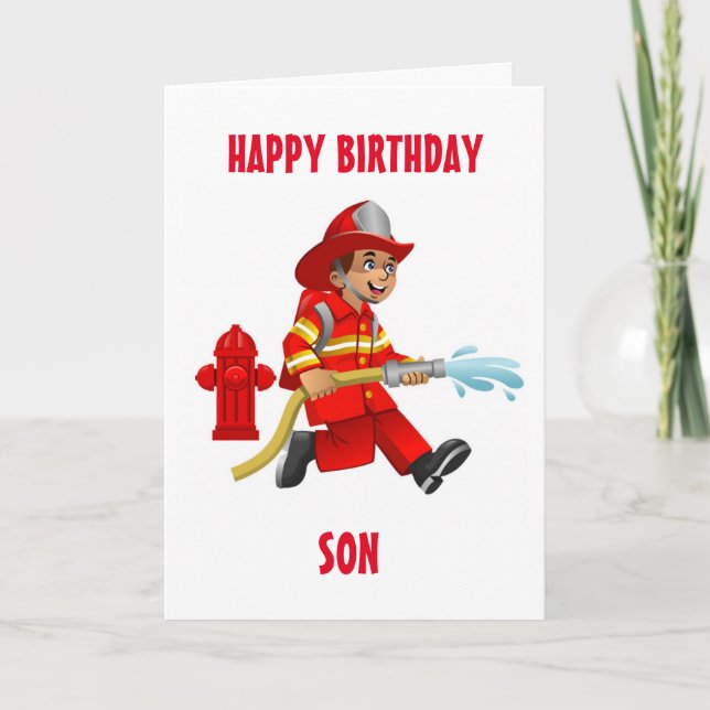 SON & MY FAVORITE FIREMAN PÅ BIRTHDAY! KORT (Framsida)
