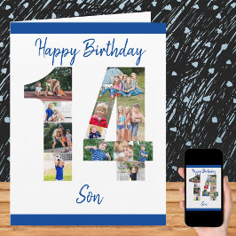 Son nummer 14 Photo Collage Big 14th Birthday Card Kort