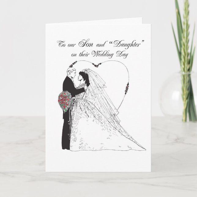 Son och "Dotter" på bröllopsdagen Kort (Framsida)