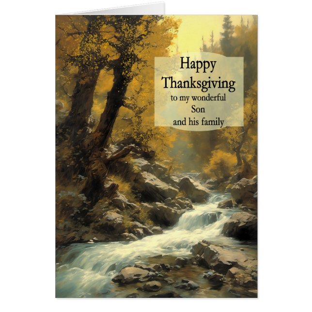 Son och hans Thanksgiving Forest Hälsningskort (Framsidan)