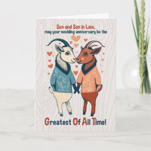 Son och Make Goats Gay Bröllop-årsdag Kort