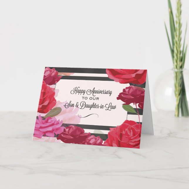 Son och svärdotter bröllopsdag rosor kort (Framsida)