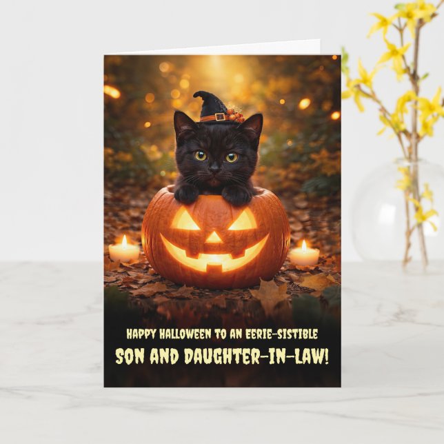 Son och svärdotter fru söta Halloween  Kort (Gul blomma)