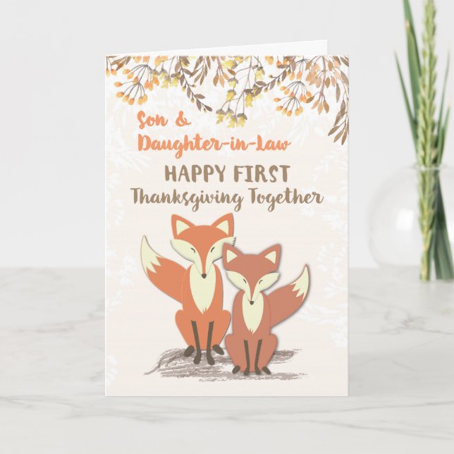 Son och svärdotter Newlyweds 1:a Thanksgivingen Helgkort (Framsida)