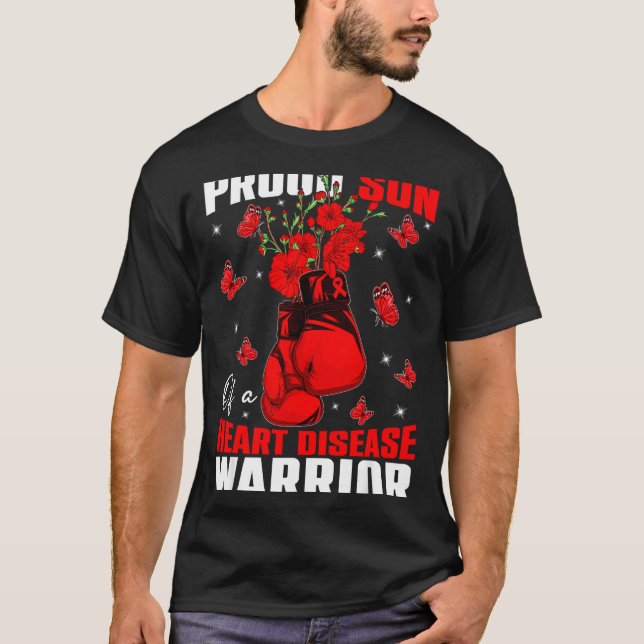 Son Of A Heart Warrior Heart Disease Awareness Box T Shirt (Framsida)
