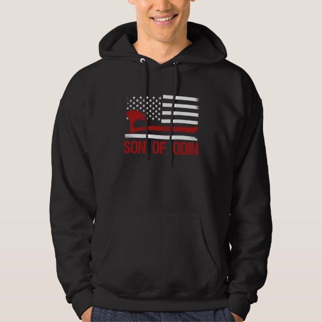 Son Of Odin Valhalla American Viking Flag Nordic M Hoodie (Framsida)