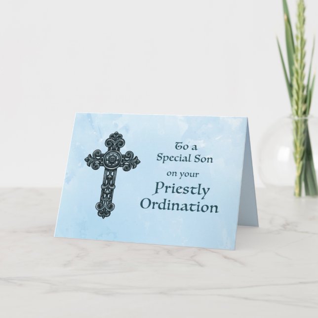 Son Ordination Grattis Pyntat Kors Kort (Framsida)