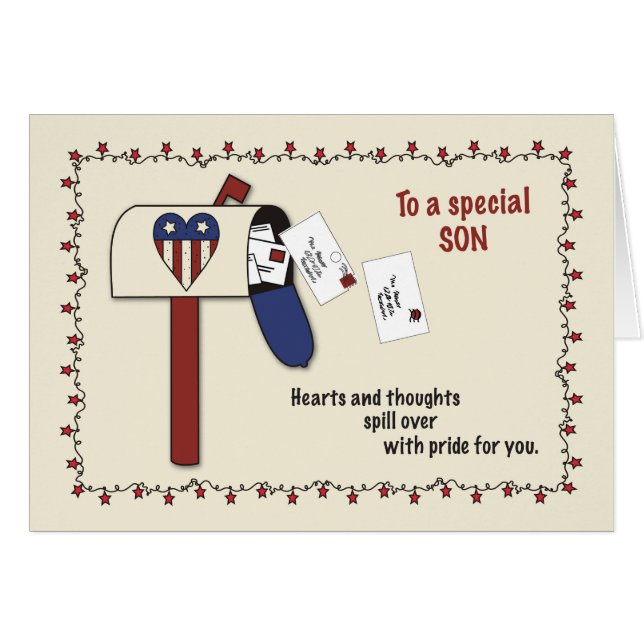 Son Patriotic Mailbox, militärt stöd Hälsningskort (Framsidan Horizontal)