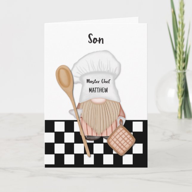 Son Personalize Fars dag Whimsical Gnome Chef Kort (Framsida)