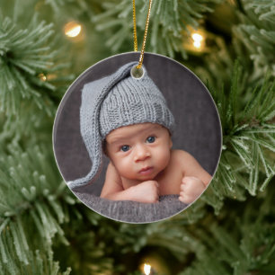 Son Photo and Namn marinblå jul Julgransprydnad Keramik