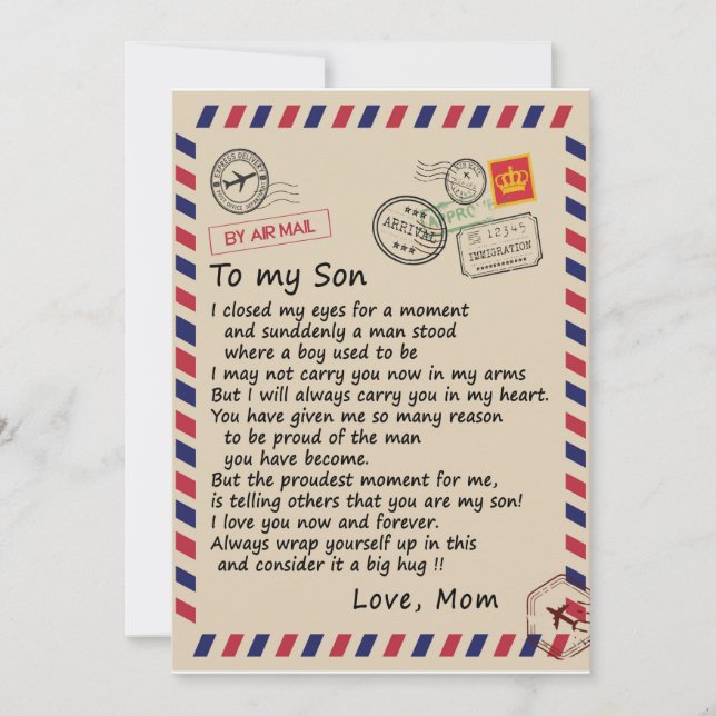 Son Present | Brev Till Min Son Kärlek Från Mamma Inbjudningar (Framsida)