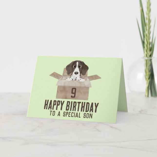 Son Puppy i box Birthday Card Kort (Framsida)