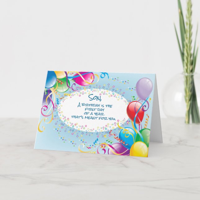 Son, Religiösa Joy Birthday Balloons Kort (Framsida)