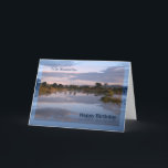 Son, Sjö på födelsedagskortet Kort<br><div class="desc">Ett vackert foto av sjö i gryningen med moln som reflekterar i vatten. Ett underbart sätt att önska någon ett Grattis på födelsedagen. Copyright Norma Cornes.</div>