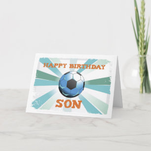 Son Soccer Birthday med Boll, Orange på Teal och Kort
