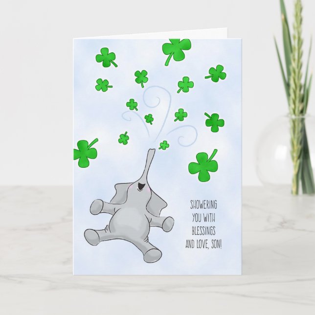 Son, St. Patrick's Day Elephant & Shamrocks Kort (Framsida)