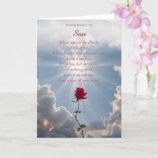 Son Sympathy Condolences Single Röd ros Kort