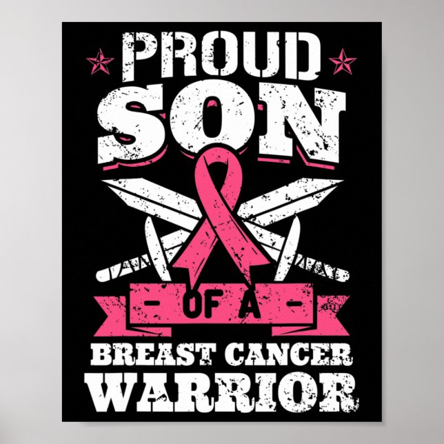 Son till Breast Cancer Warrior Rosa Awareness Ribb Poster (Framsidan)