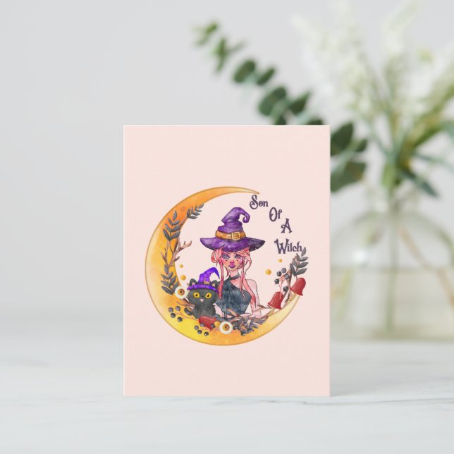 Son till ett Witch - Crescent Måne Design Vykort (Stående Fram)