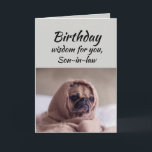 Son till Humor Birthday Wisdom Cute Pug Hund Kort<br><div class="desc">Födelsens visdom för din svärson från den söta Pug i Matta. Roligt (Födelsedagskort)</div>