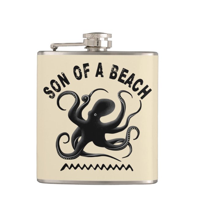 Son till strand - Pun-design för havslivet älskare Fickplunta (Framsidan)