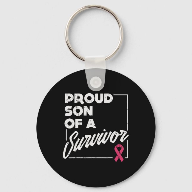 Son till Survivor Bröstcancer medvetenhet Gift Nyckelring (Framsida)